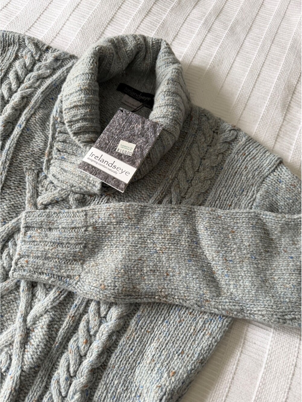 NWT IrelandsEye Ashford Shawl Pullover Sweater Blue Sky Wool Cashmere L
